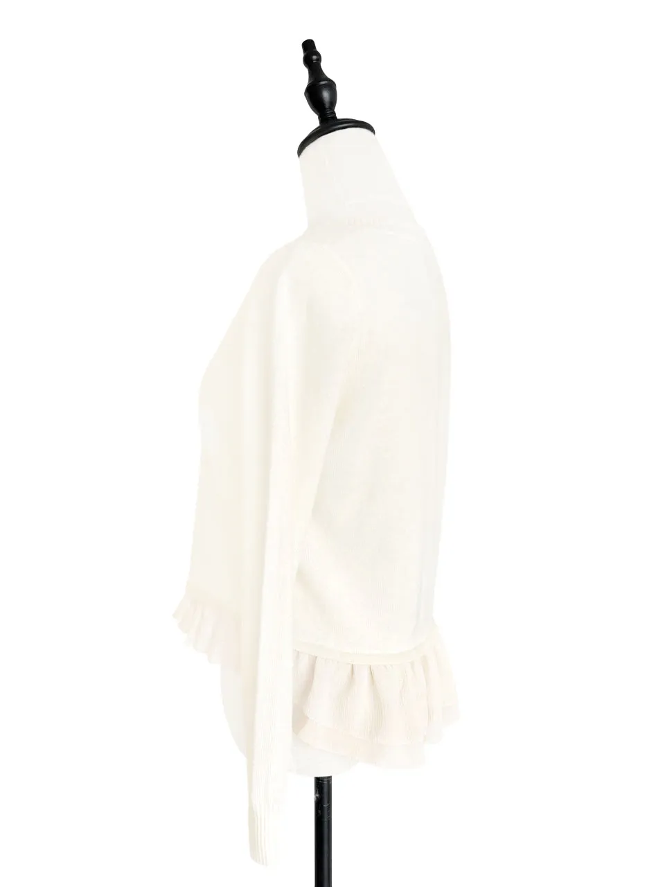 Last Chance! Ivory Cashmere & Wool Blended Chiffon Ruffle Hem Cardigan