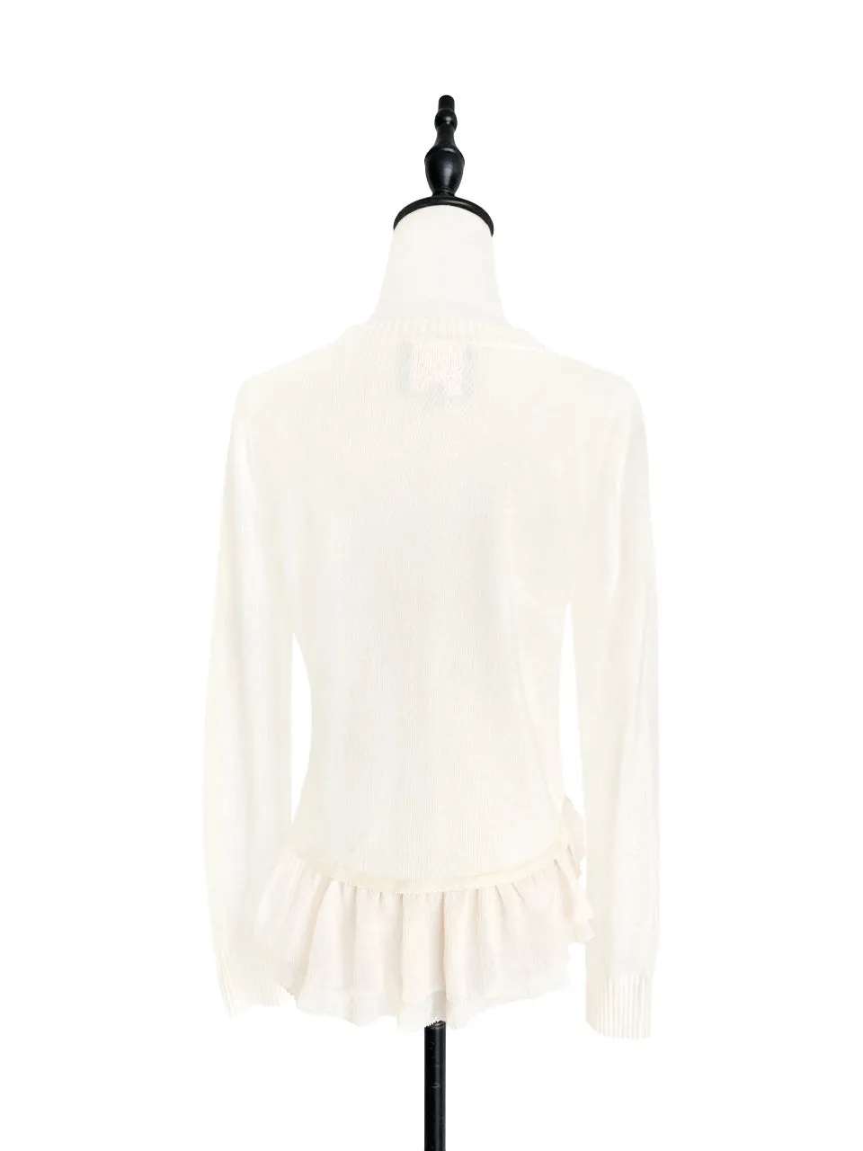 Last Chance! Ivory Cashmere & Wool Blended Chiffon Ruffle Hem Cardigan