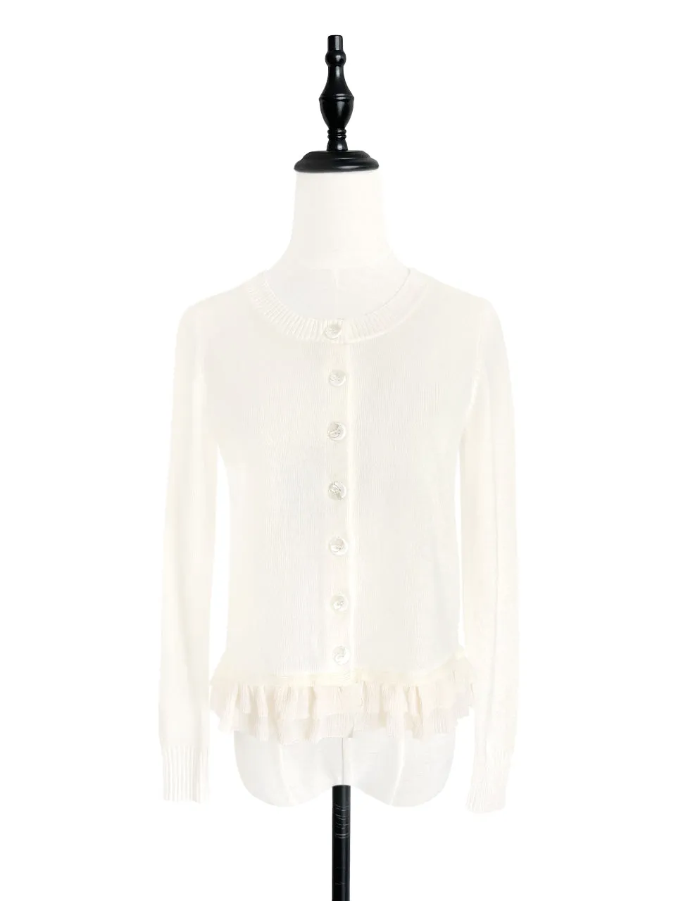 Last Chance! Ivory Cashmere & Wool Blended Chiffon Ruffle Hem Cardigan