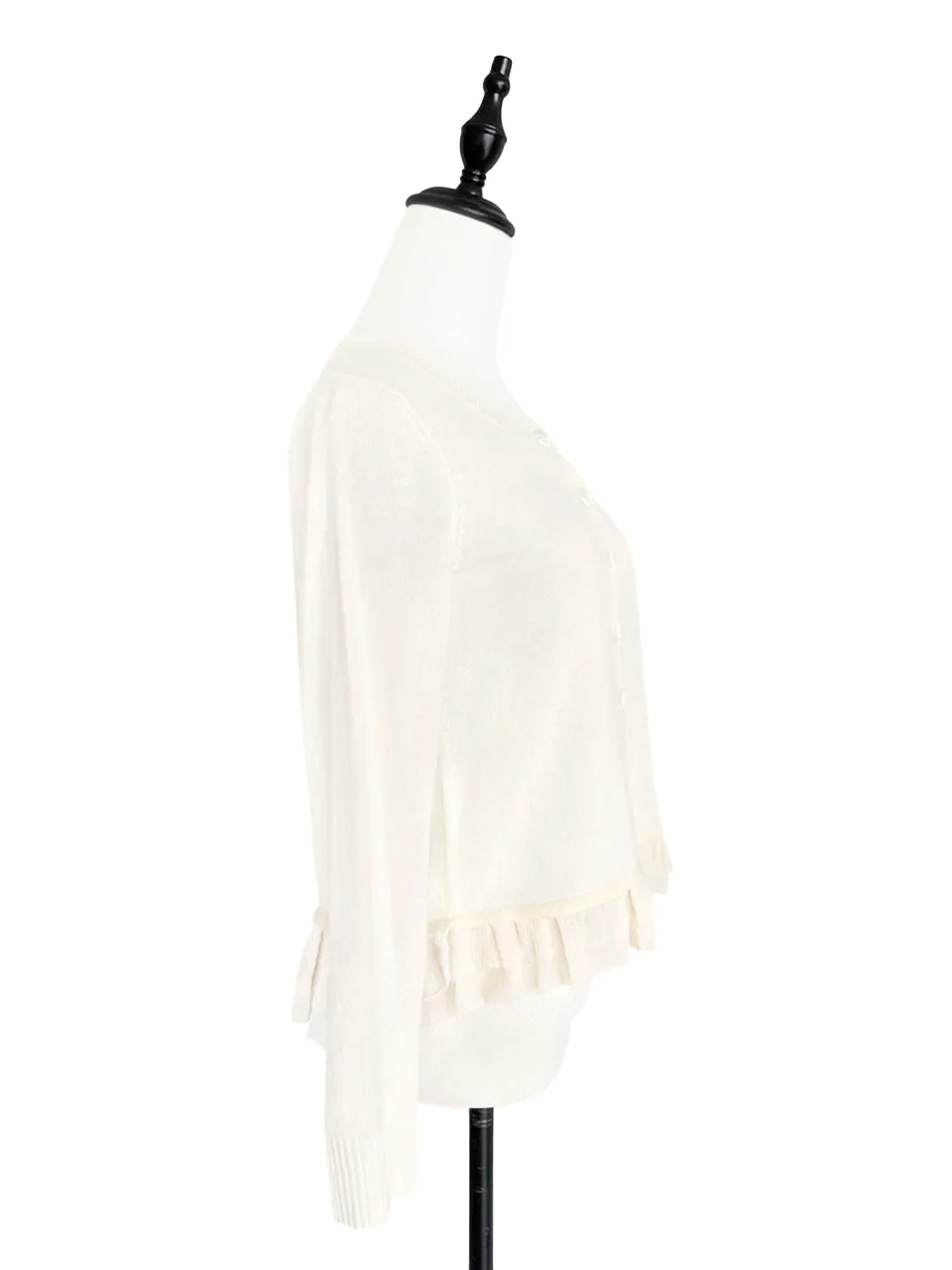 Last Chance! Ivory Cashmere & Wool Blended Chiffon Ruffle Hem Cardigan