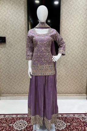 Lilac Multicolor Thread, Zari, Zardozi, Stone and Sequins work Palazzo Salwar Suit