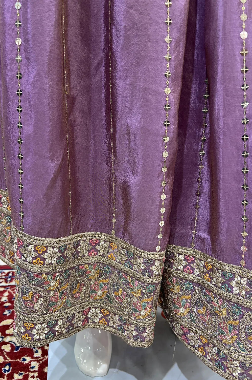 Lilac Multicolor Thread, Zari, Zardozi, Stone and Sequins work Palazzo Salwar Suit