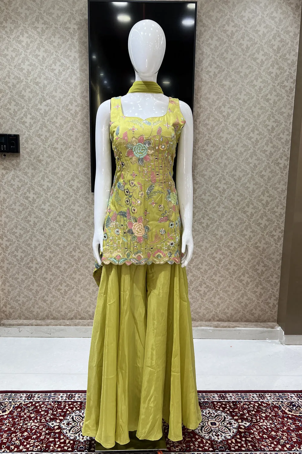 Liril Green Multicolor Embroidery and Sequins work Palazzo Salwar Suit