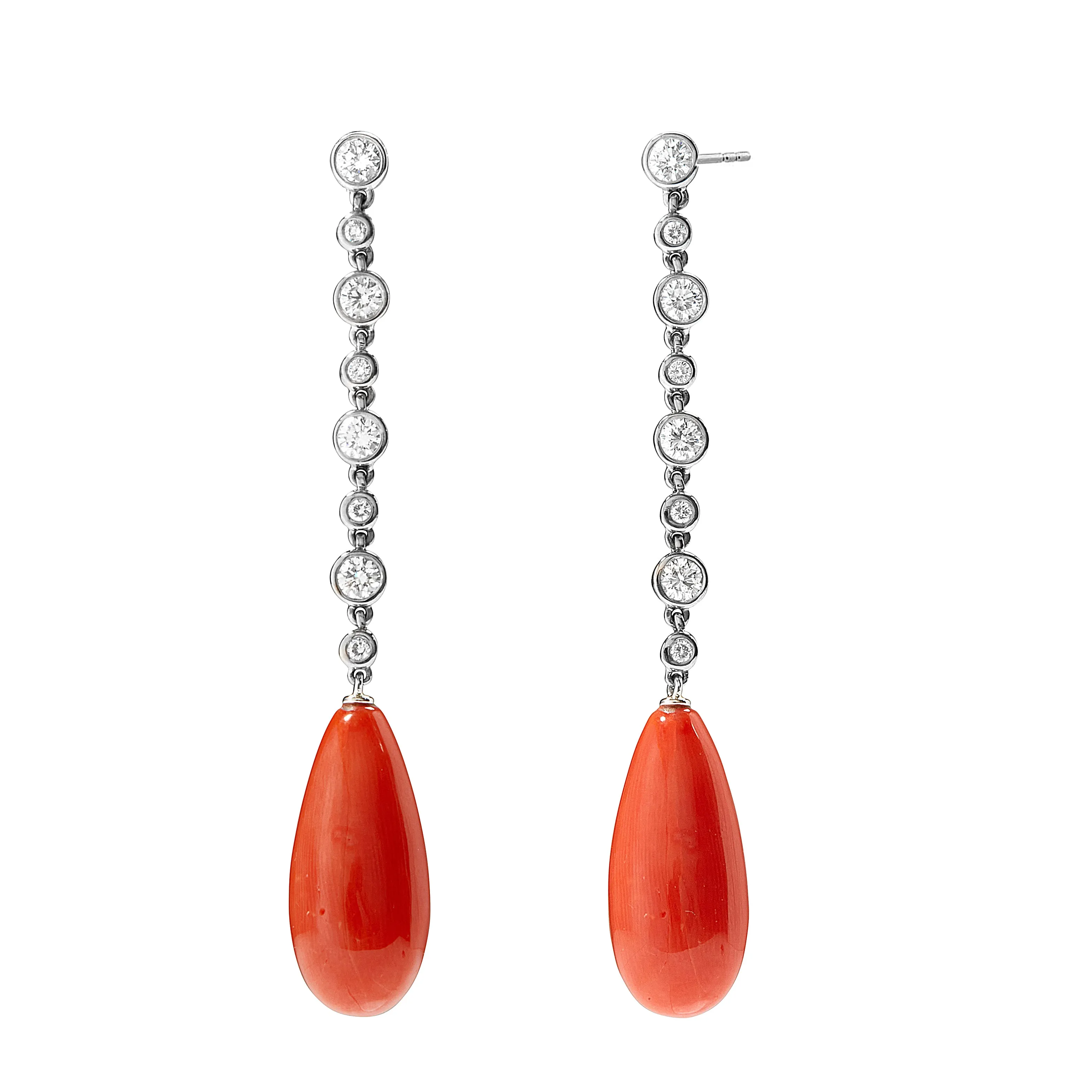 Long Diamond Coral Drop Earrings