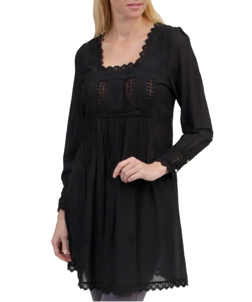 Long Sleeve Lace Yoke Dress