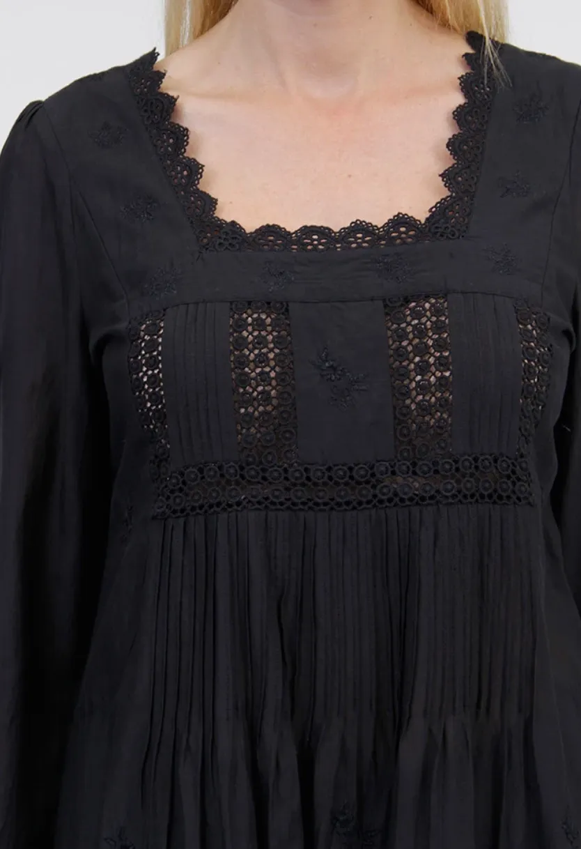 Long Sleeve Lace Yoke Dress