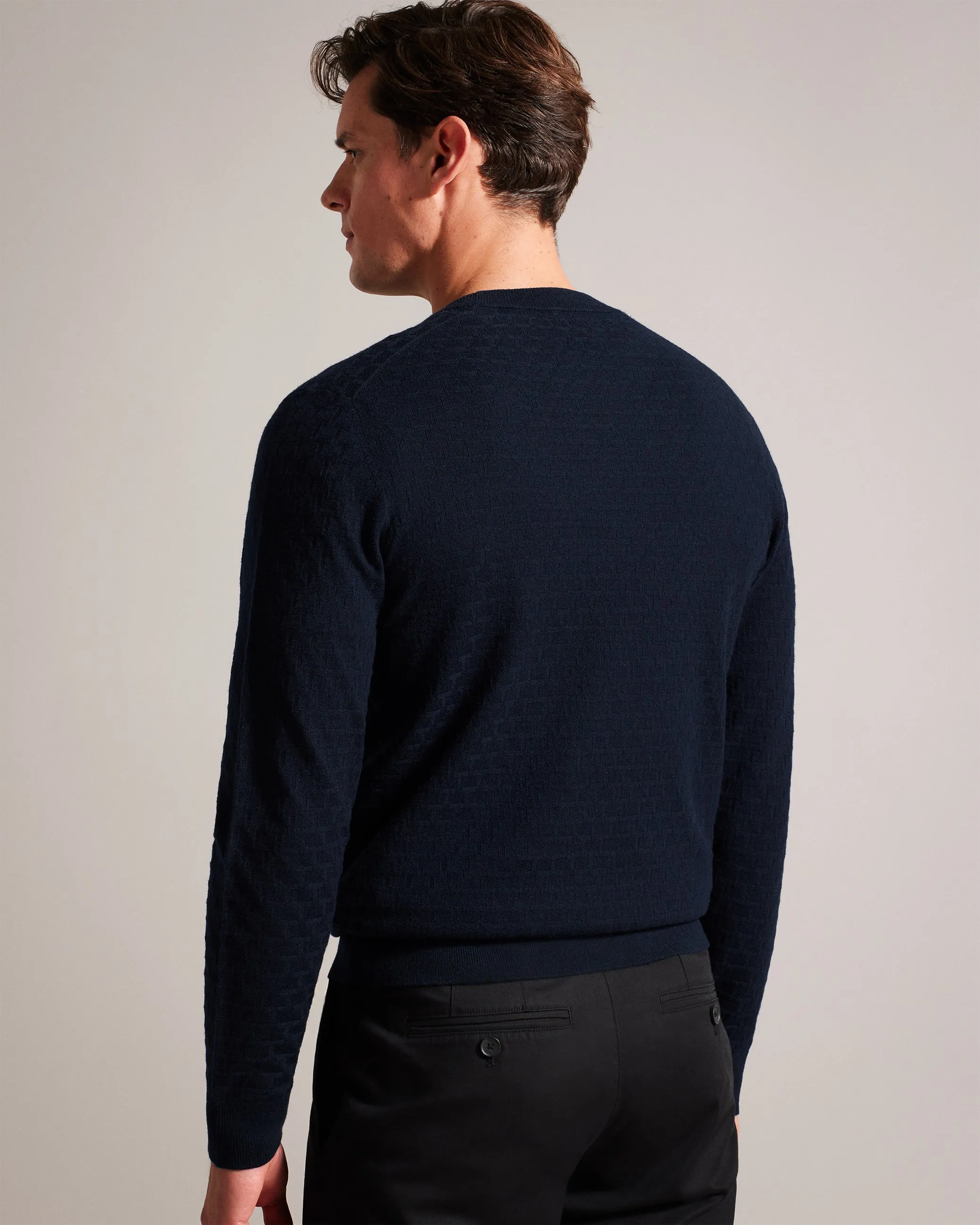 Loung Ls Diamond Stitch Crew Neck Navy