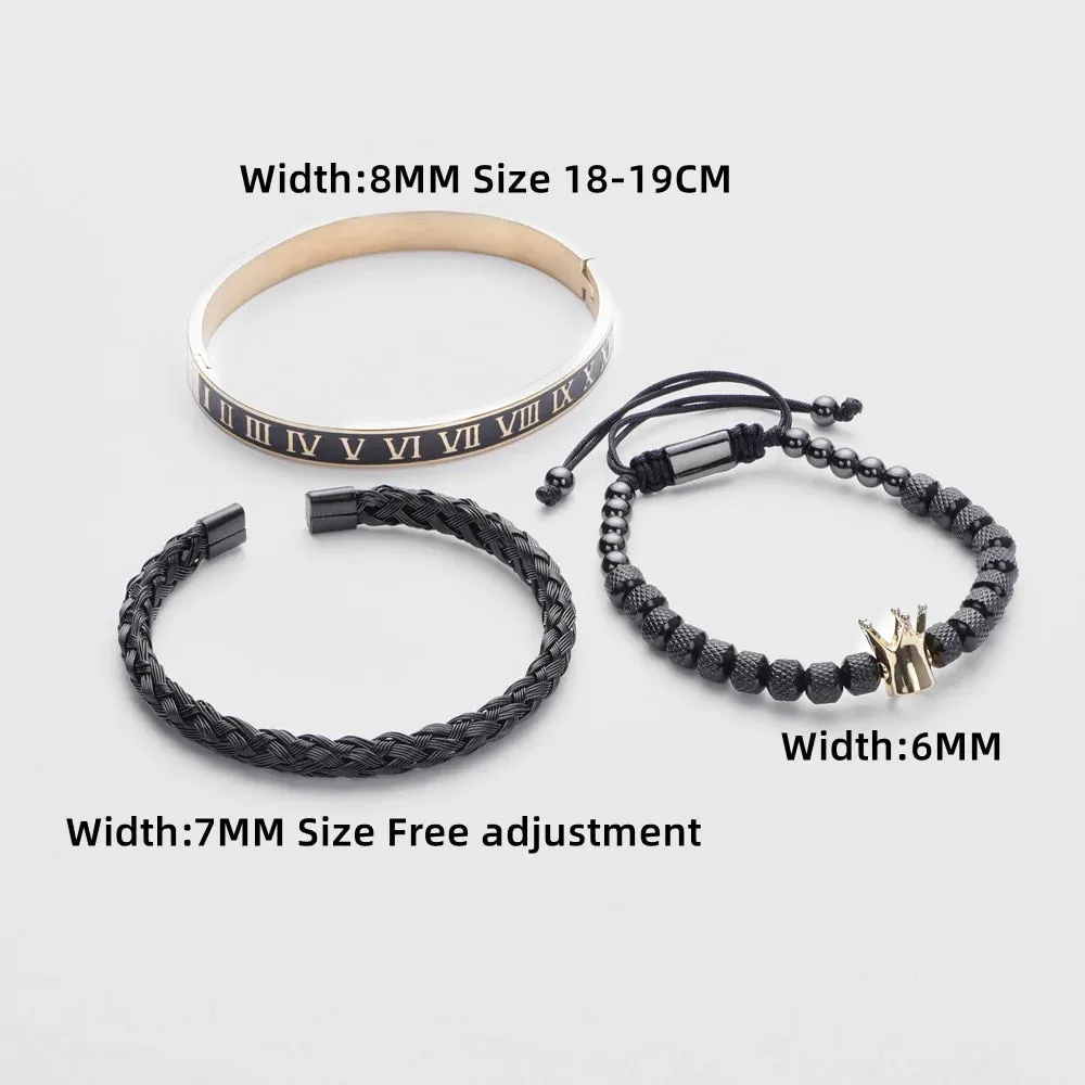 Luxury Enamel Roman Bracelet Royal Crown Charm, Men Stainless Steel Geometry Open Adjustable Bracelets