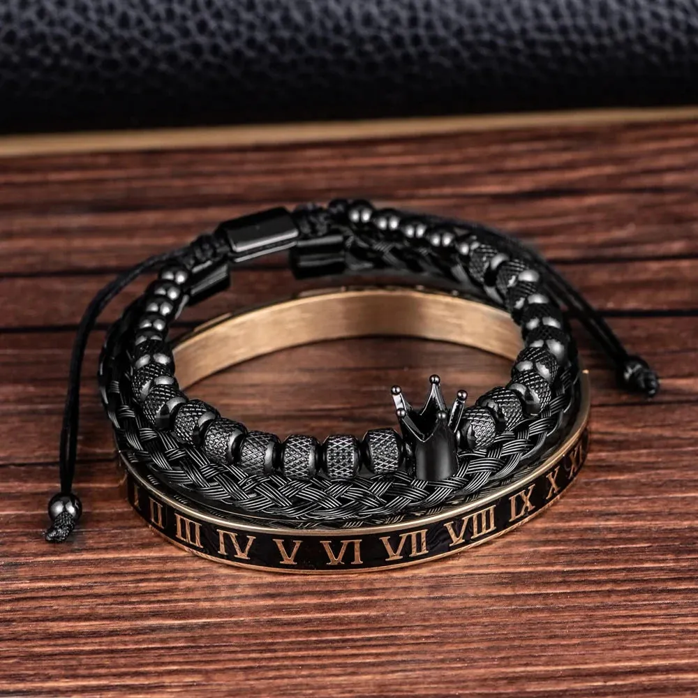 Luxury Enamel Roman Bracelet Royal Crown Charm, Men Stainless Steel Geometry Open Adjustable Bracelets