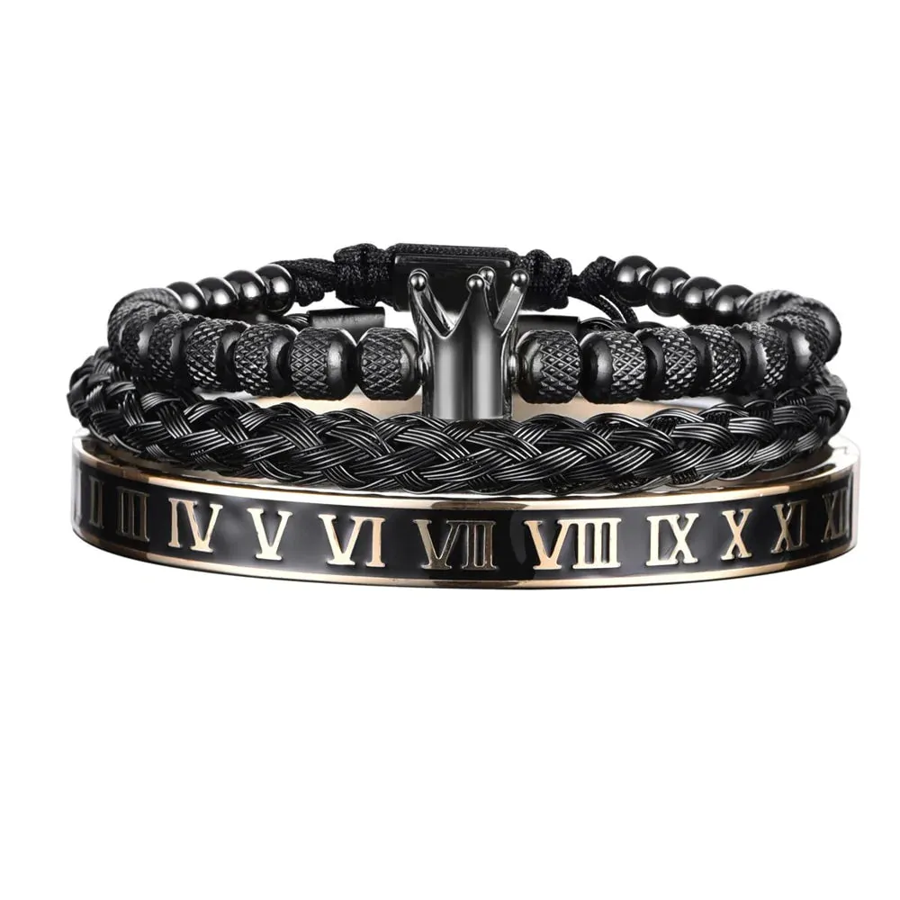 Luxury Enamel Roman Bracelet Royal Crown Charm, Men Stainless Steel Geometry Open Adjustable Bracelets