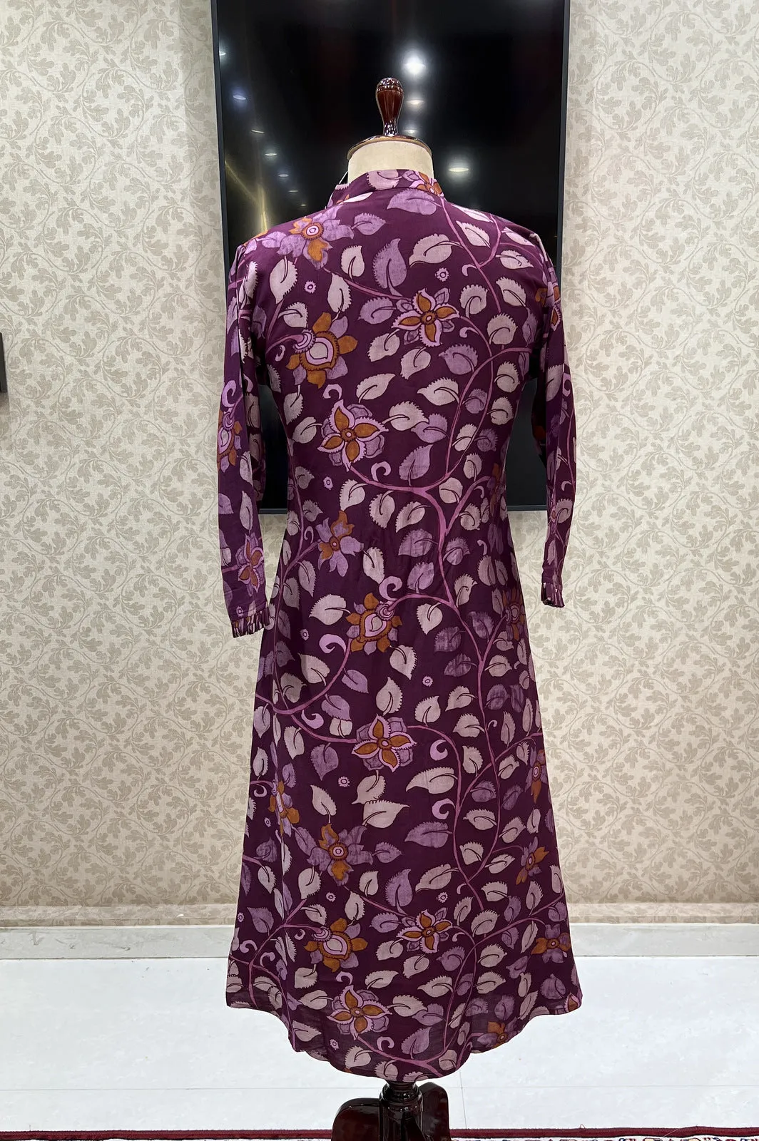 Magenta Digital Print Aline Cut Calf Length Kurti