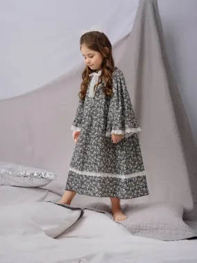 MELIA - GIRLS COTTON NIGHTDRESS BLACK FLOWERS