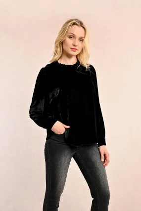 Molly Bracken Black Velvet Puff Sleeve Top