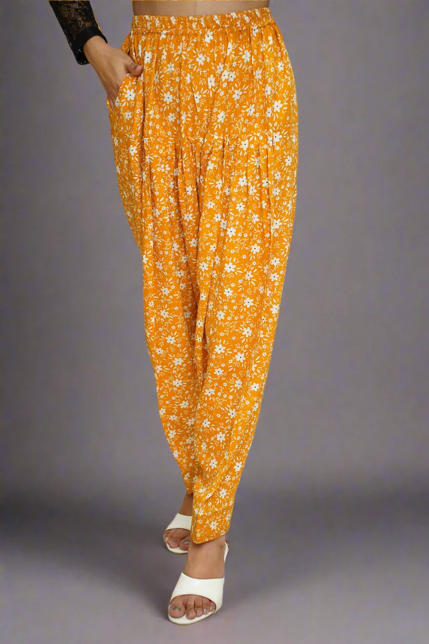 Mustard Floral Rayon Salwar