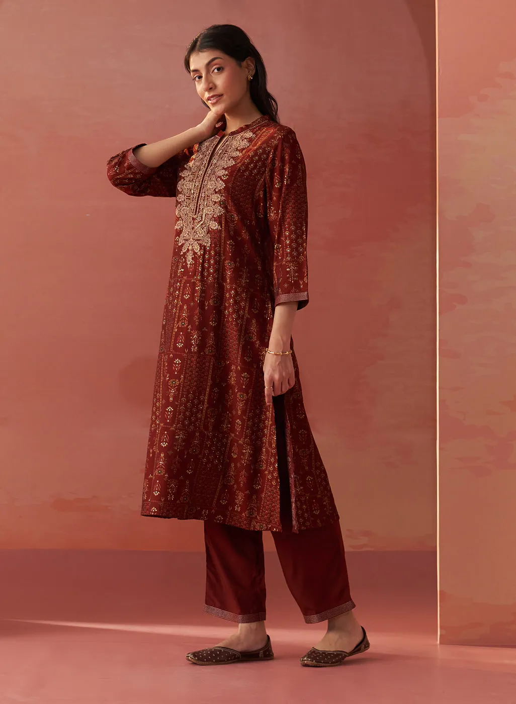 Nyla Maroon Printed Viscose Co-ord Set for Women