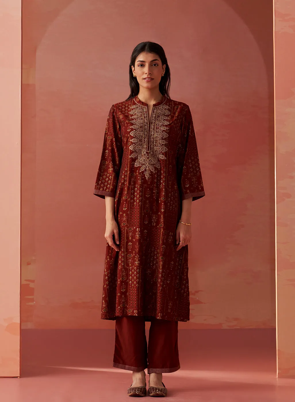 Nyla Maroon Printed Viscose Co-ord Set for Women