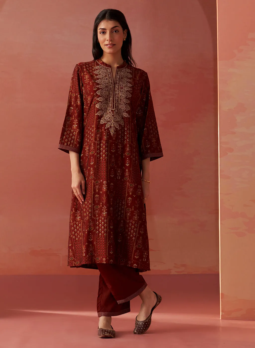 Nyla Maroon Printed Viscose Co-ord Set for Women