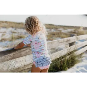 Oopsie Daisy Gray and Pink flower Ruffle Rash Guard