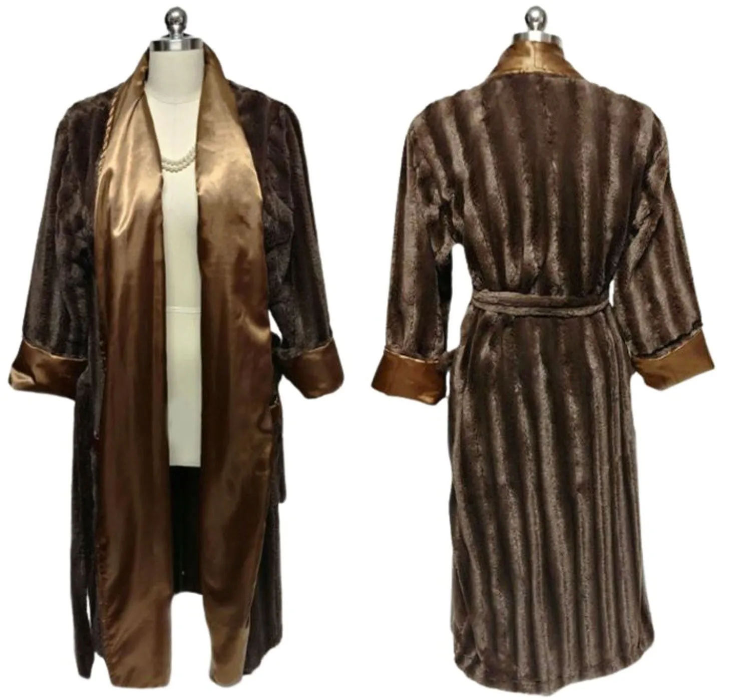 *OPULENT SWANKIE BLANKIE FAUX MINK & BRONZE SATIN ROBE - SIZE MEDIUM - WOULD MAKE A WONDERFUL CHRISTMAS OR BIRTHDAY PRESENT!