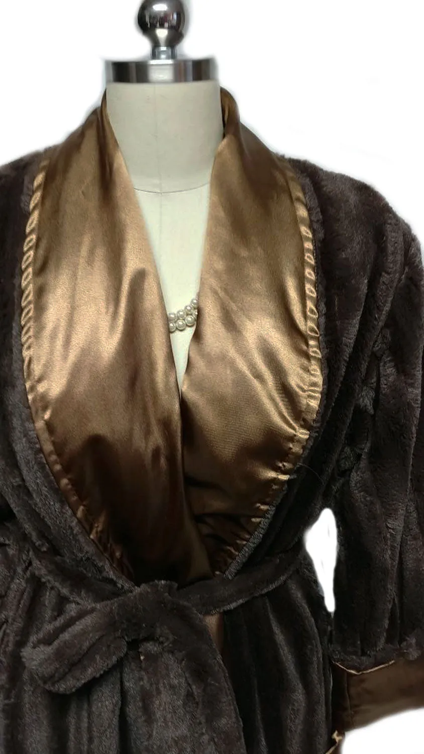 *OPULENT SWANKIE BLANKIE FAUX MINK & BRONZE SATIN ROBE - SIZE MEDIUM - WOULD MAKE A WONDERFUL CHRISTMAS OR BIRTHDAY PRESENT!