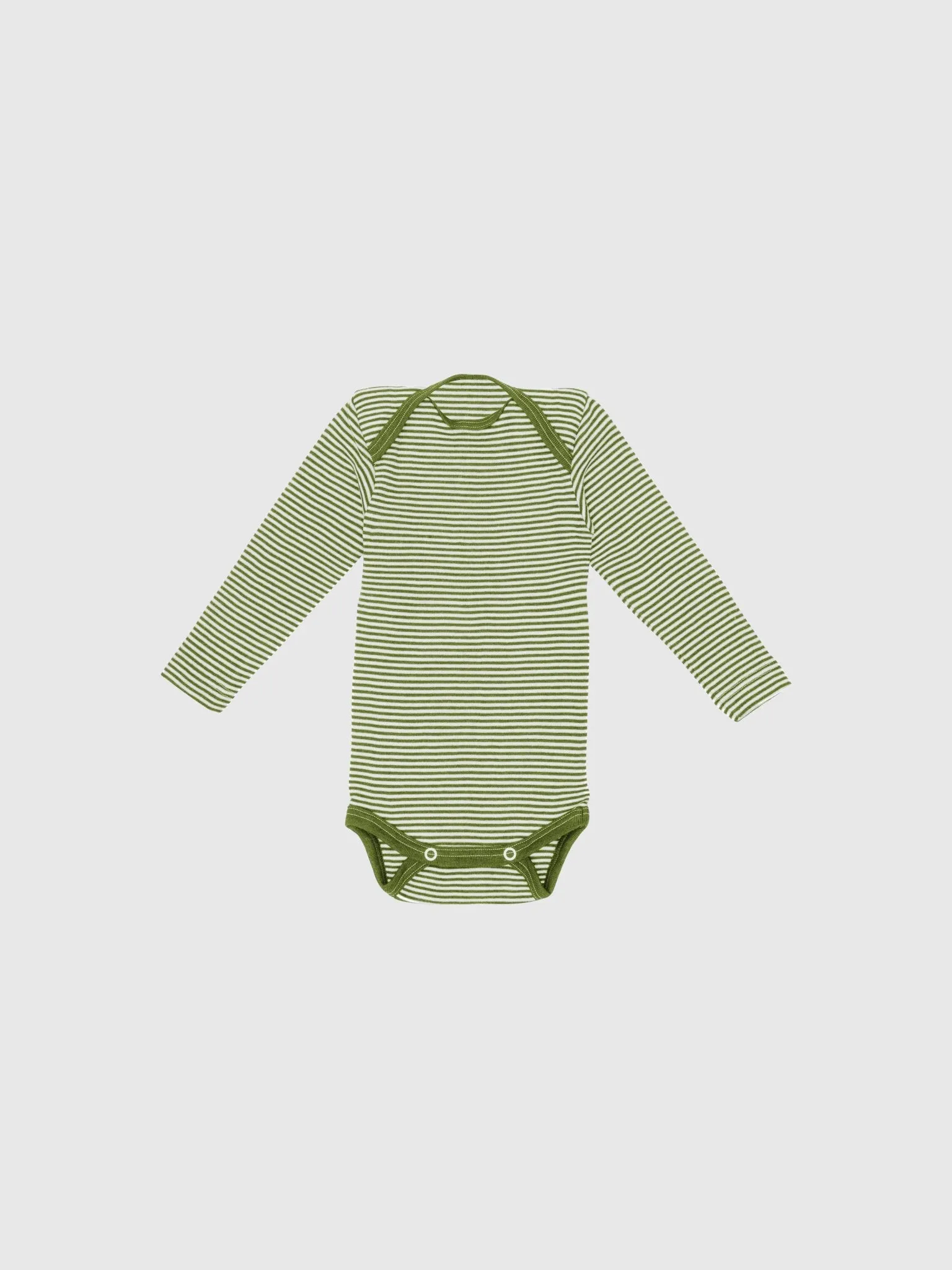 organic merino wool and silk long-sleeved onesie in green/natural stripe - baby/toddler