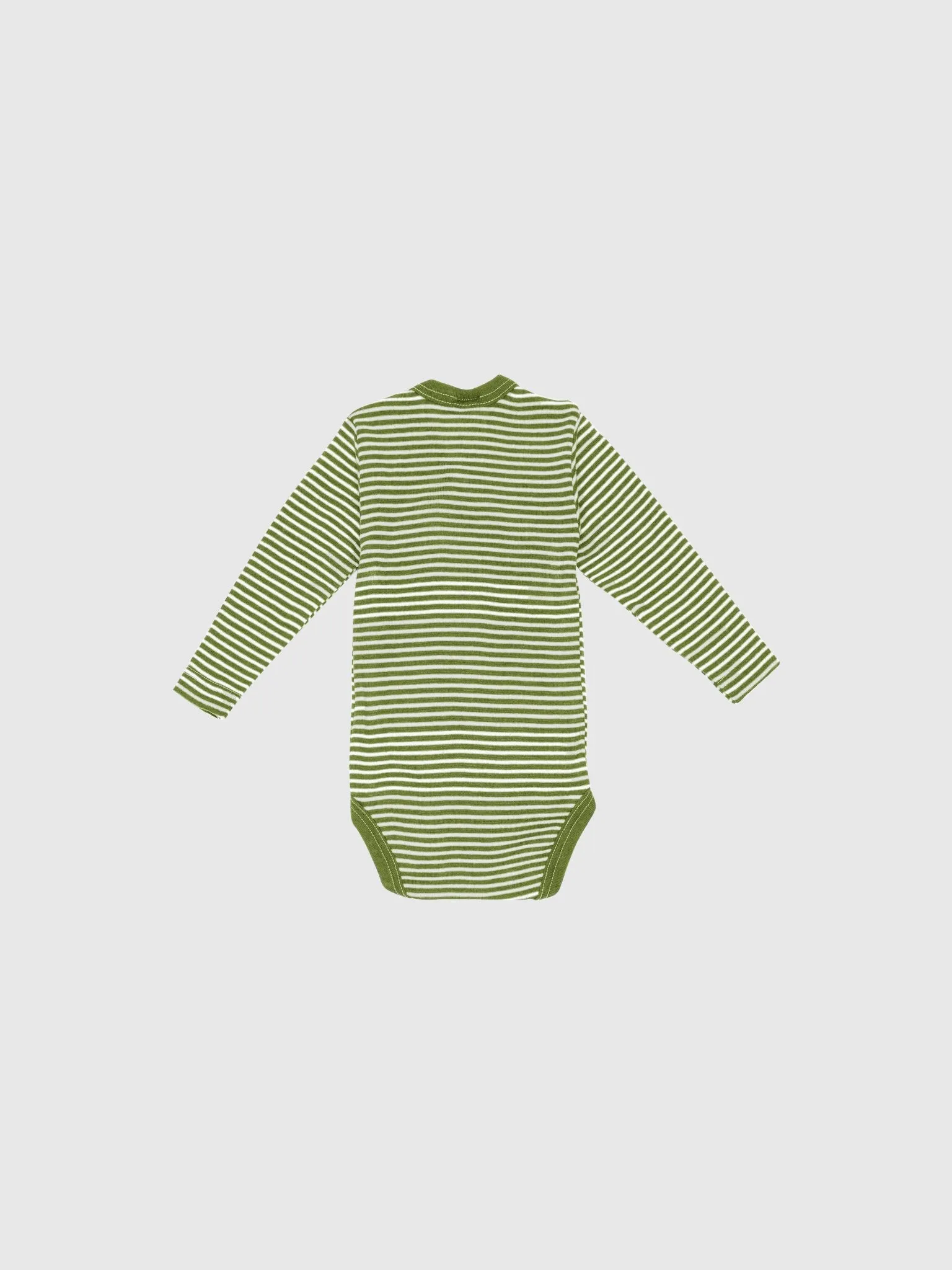 organic merino wool and silk long-sleeved onesie in green/natural stripe - baby/toddler