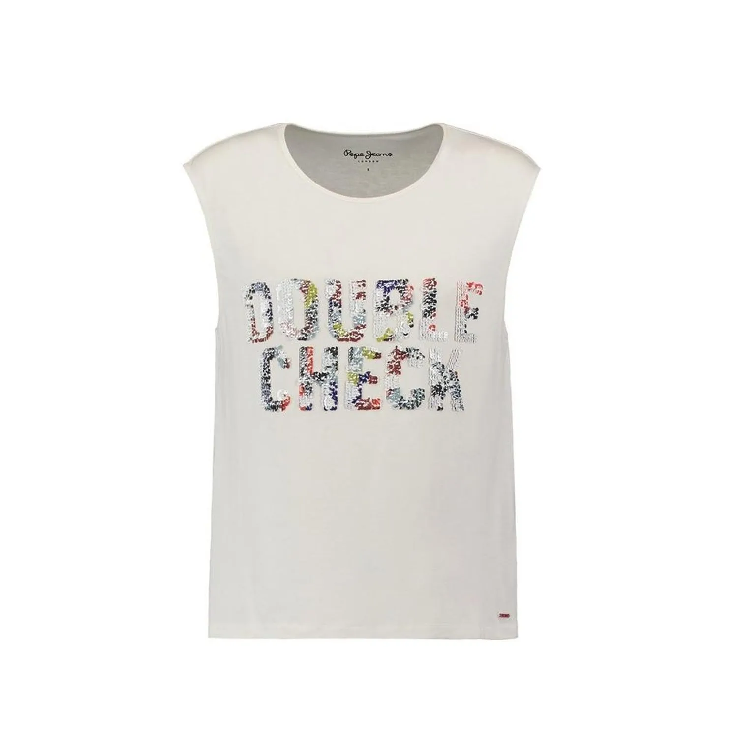 PEPE.JEANS - Women 'Cream' Double Check Print Sleeveless Slim T-shirt PJ030