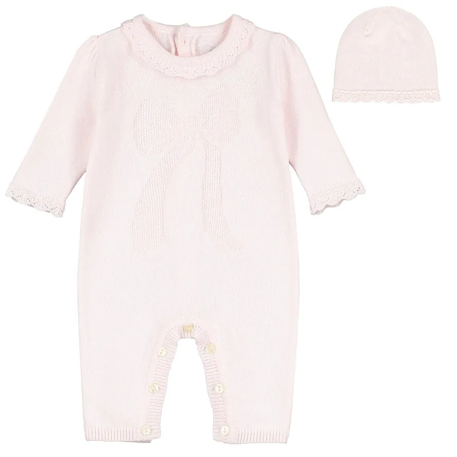 Pink Knit Babygrow and Hat Set