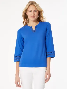 Plus Size Lace Trim Long Sleeve Knit Top