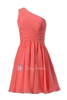 Pretty Light Coral One-Shoulder Short Prom Dress Bridesmaid Dress(BM351)