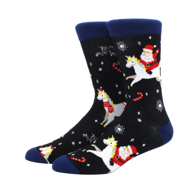 Products Santa Claus Riding a Unicorn Socks (Adult Large - Men's Shoe Sizes 8-12)