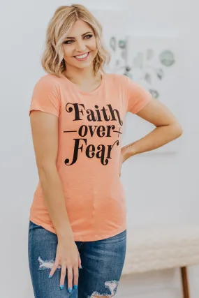 "Faith Over Fear" Short Sleeve Top in Coral