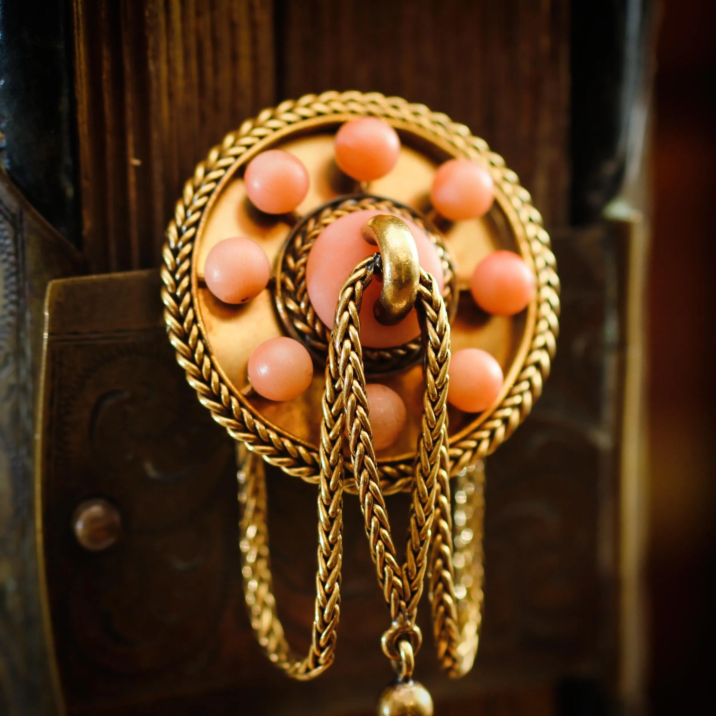 Rare Mid Victorian Archaeological Revival Draped Coral Brooch