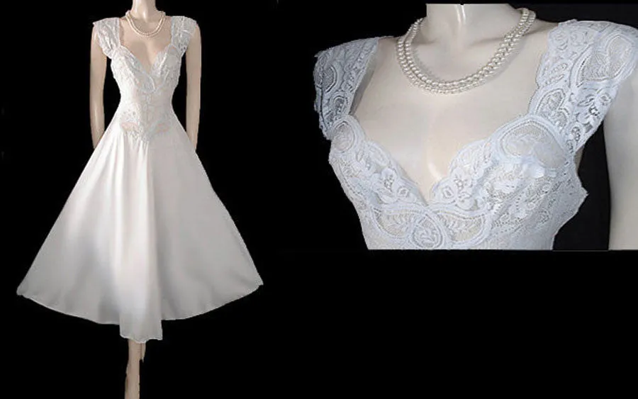 *RARE OLGA BRIDAL TROUSSEAU ALL-LACE SPANDEX BODICE NIGHTGOWN IN WHITE SWAN