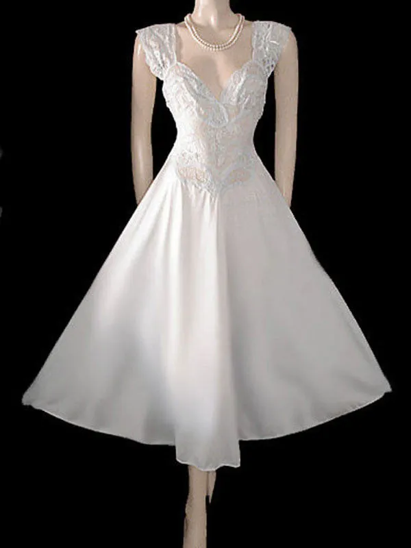 *RARE OLGA BRIDAL TROUSSEAU ALL-LACE SPANDEX BODICE NIGHTGOWN IN WHITE SWAN