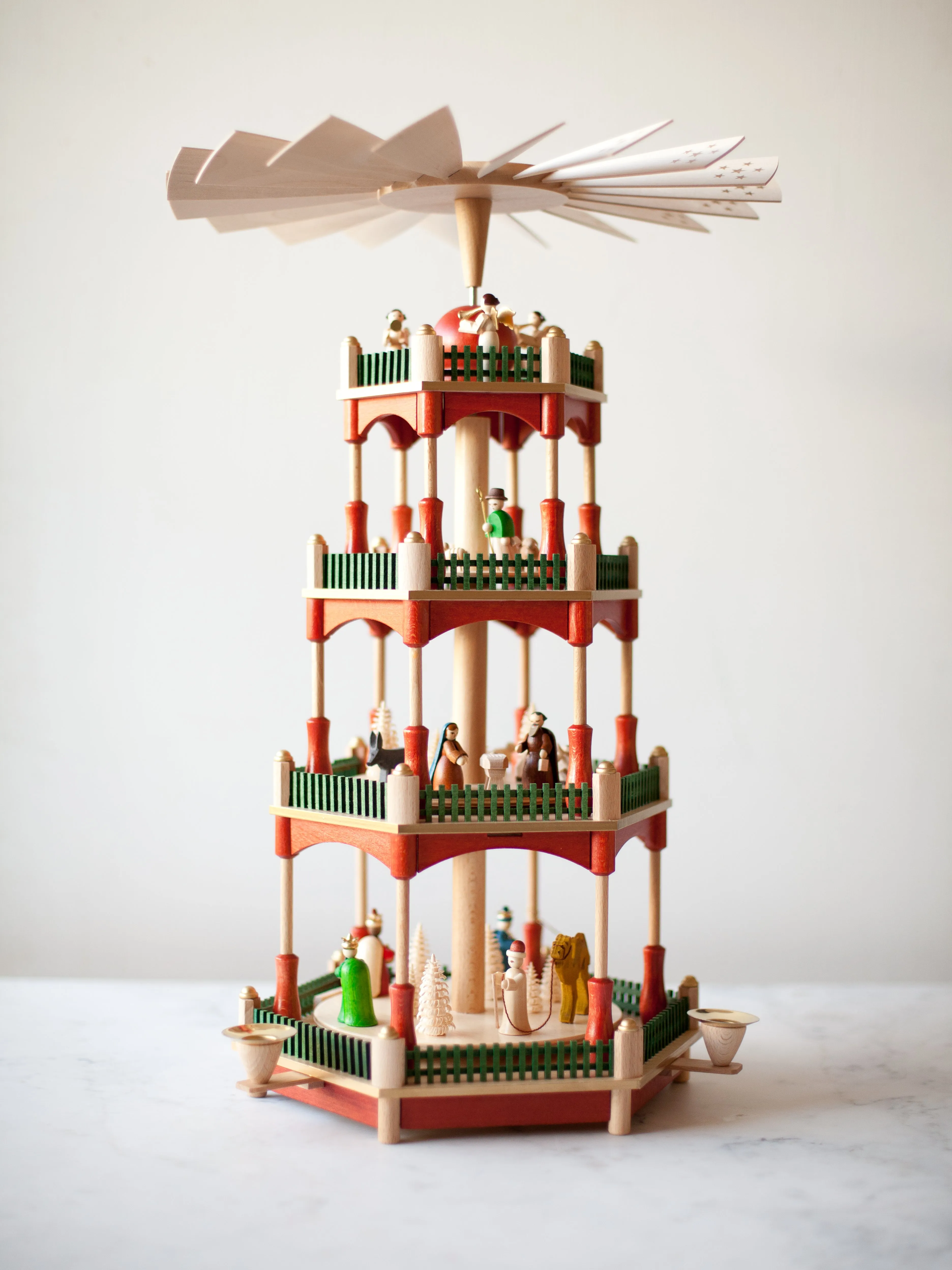 Red & Green Three-Tier Nativity Pyramid