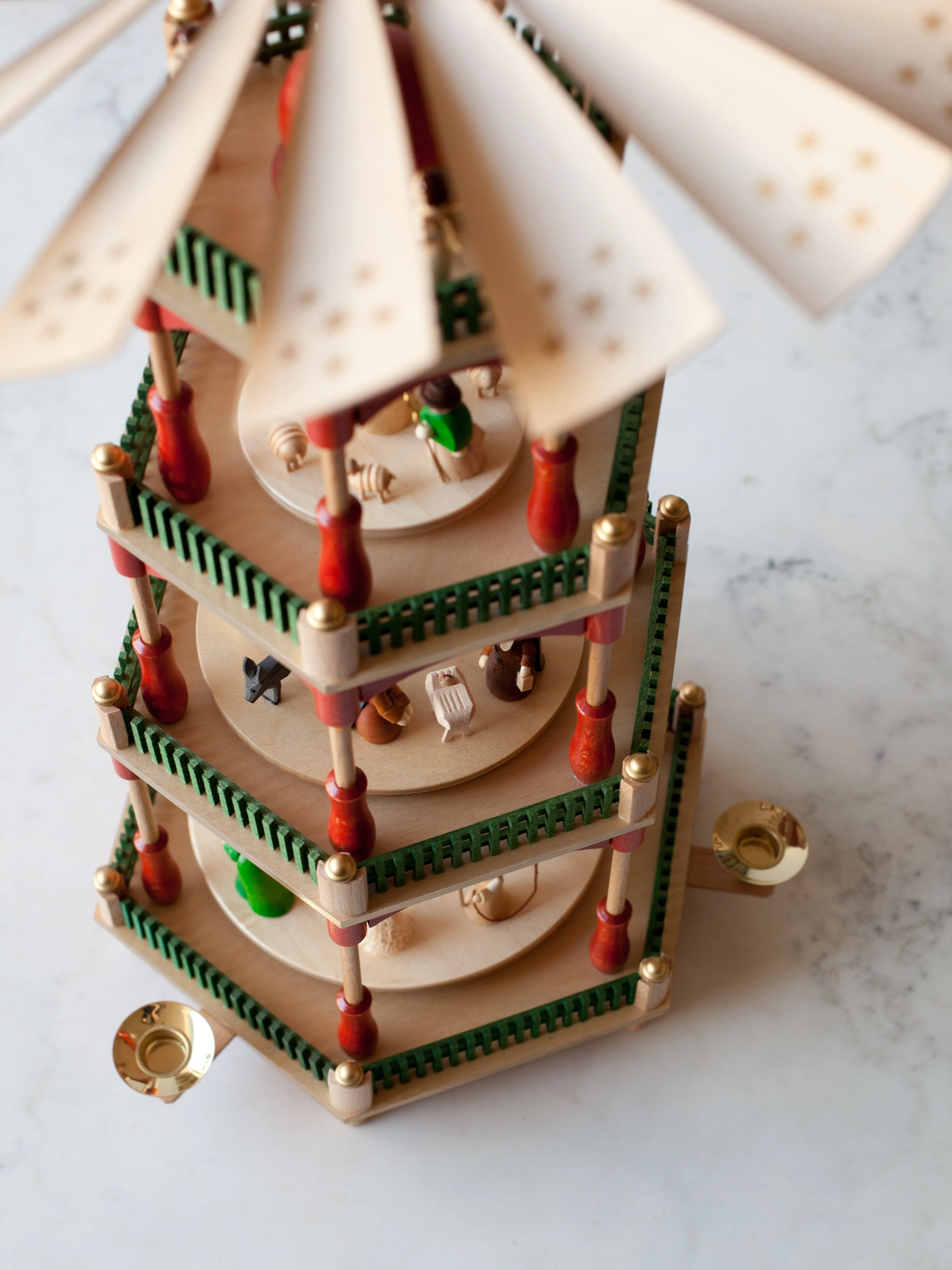 Red & Green Three-Tier Nativity Pyramid