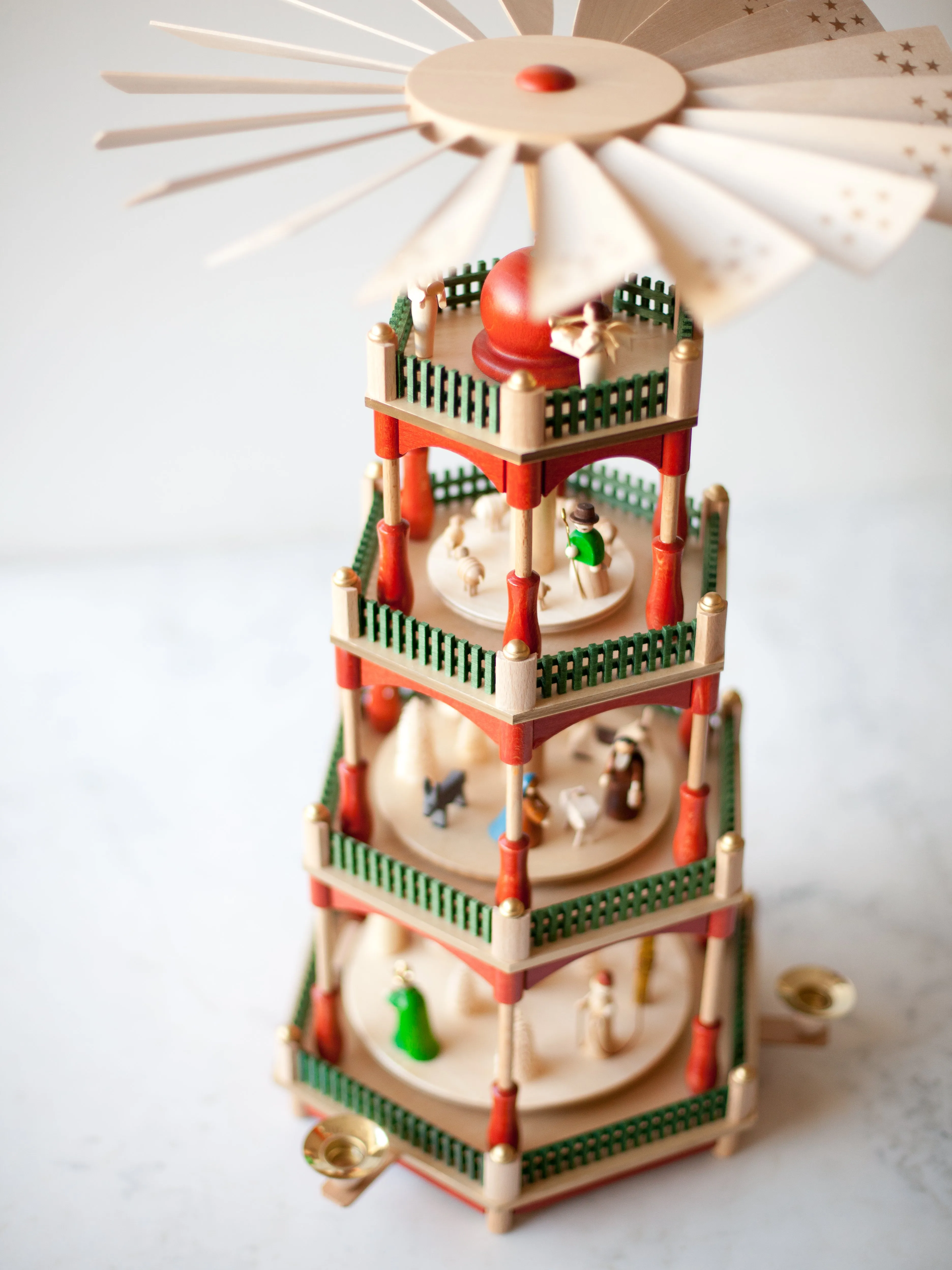 Red & Green Three-Tier Nativity Pyramid