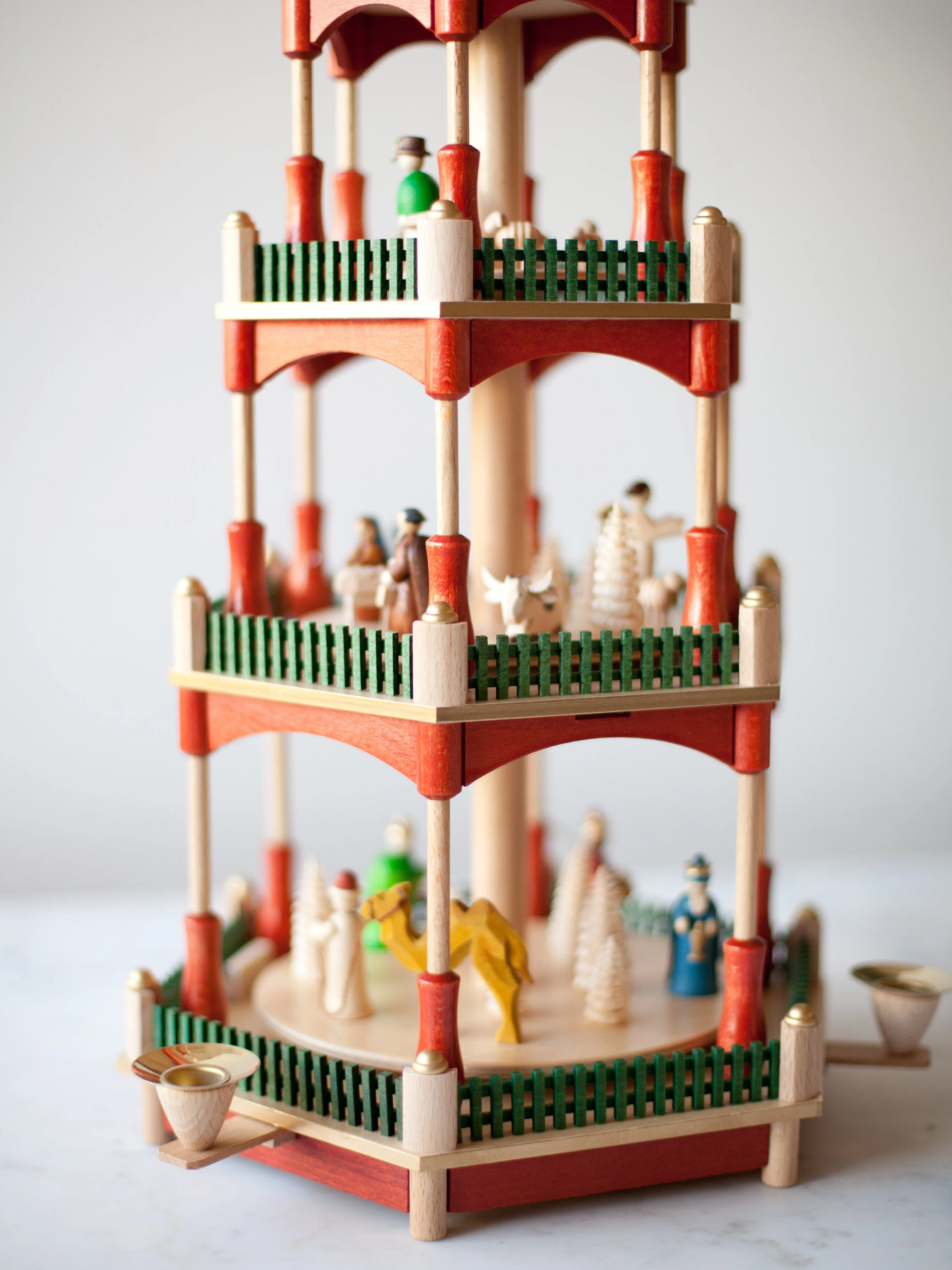 Red & Green Three-Tier Nativity Pyramid