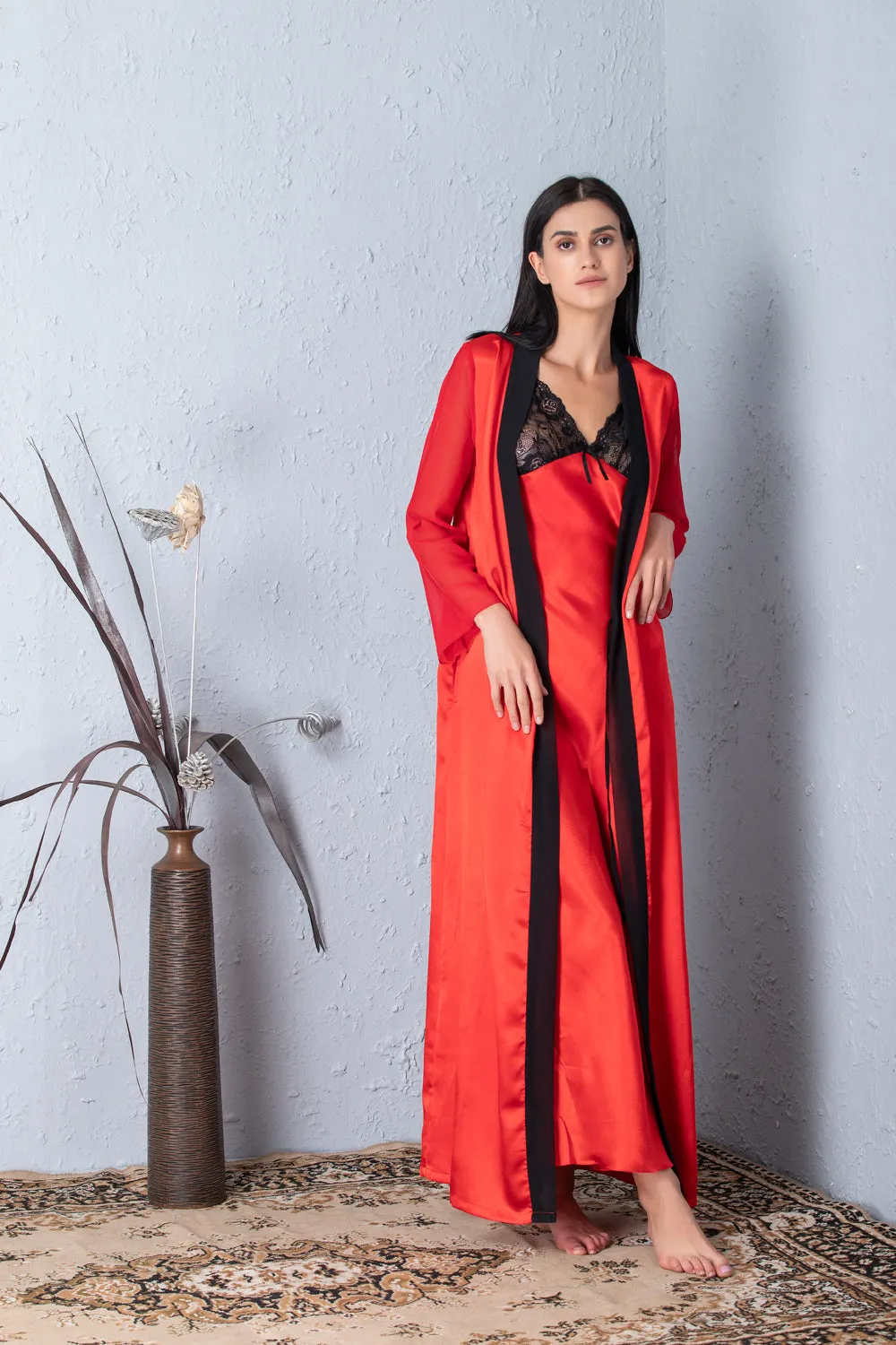 Red Nightgown set with black accent