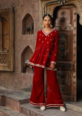 Rumi Embroidered Velvet A-line Kurta Set