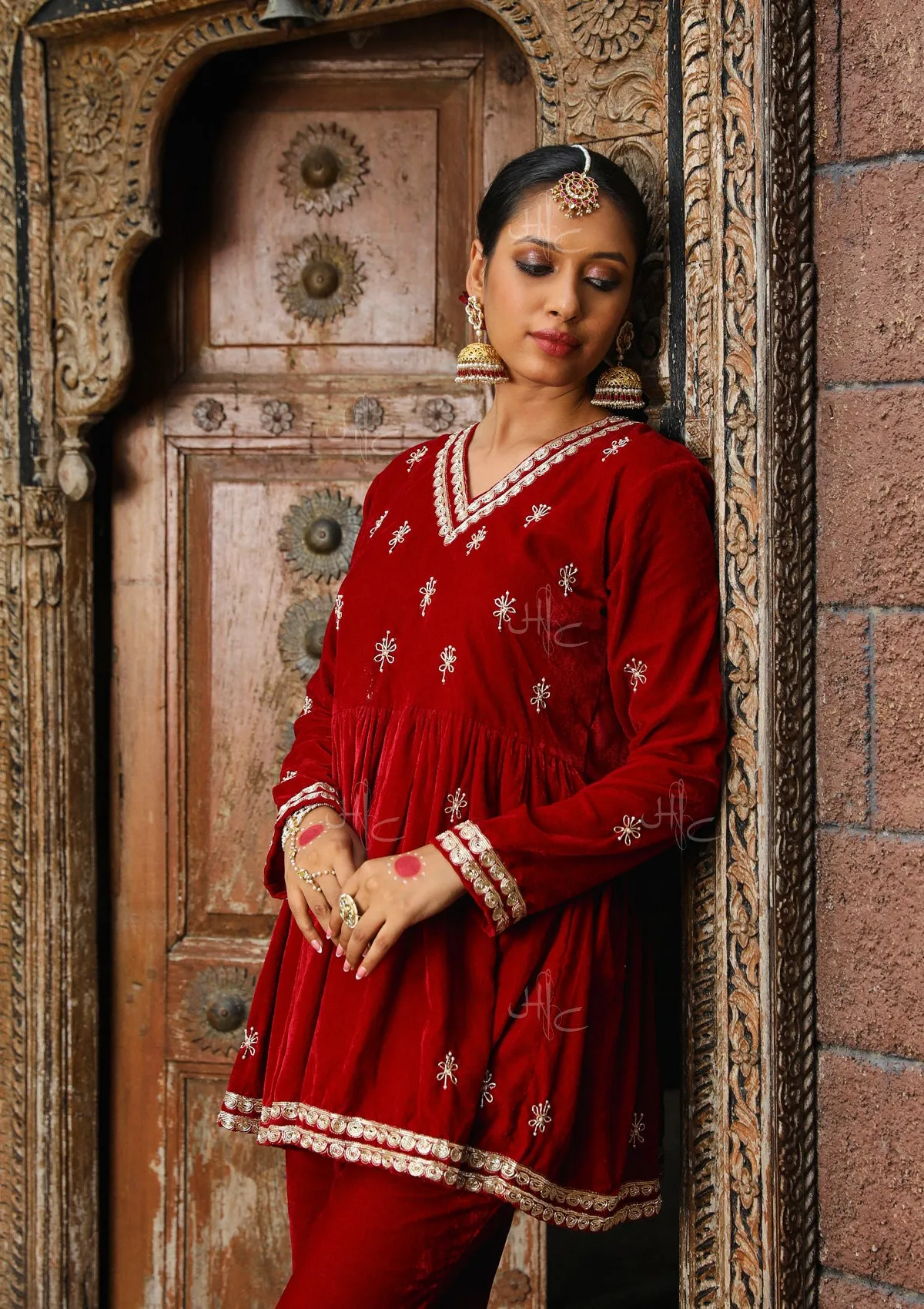 Rumi Embroidered Velvet A-line Kurta Set