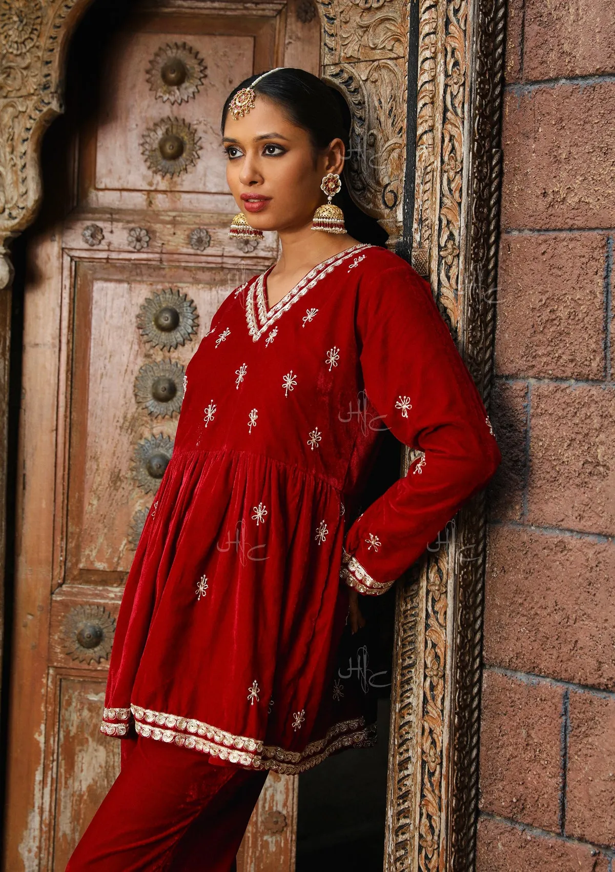 Rumi Embroidered Velvet A-line Kurta Set