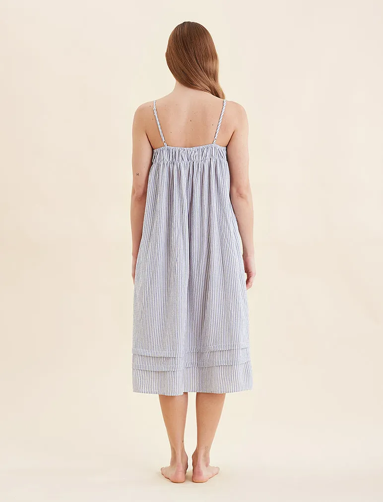 Sabine Seersucker Stripe Maxi Nightgown