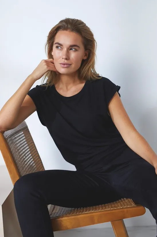 Saint Tropez Black Adelia Organic Cotton Short Sleeved Tee