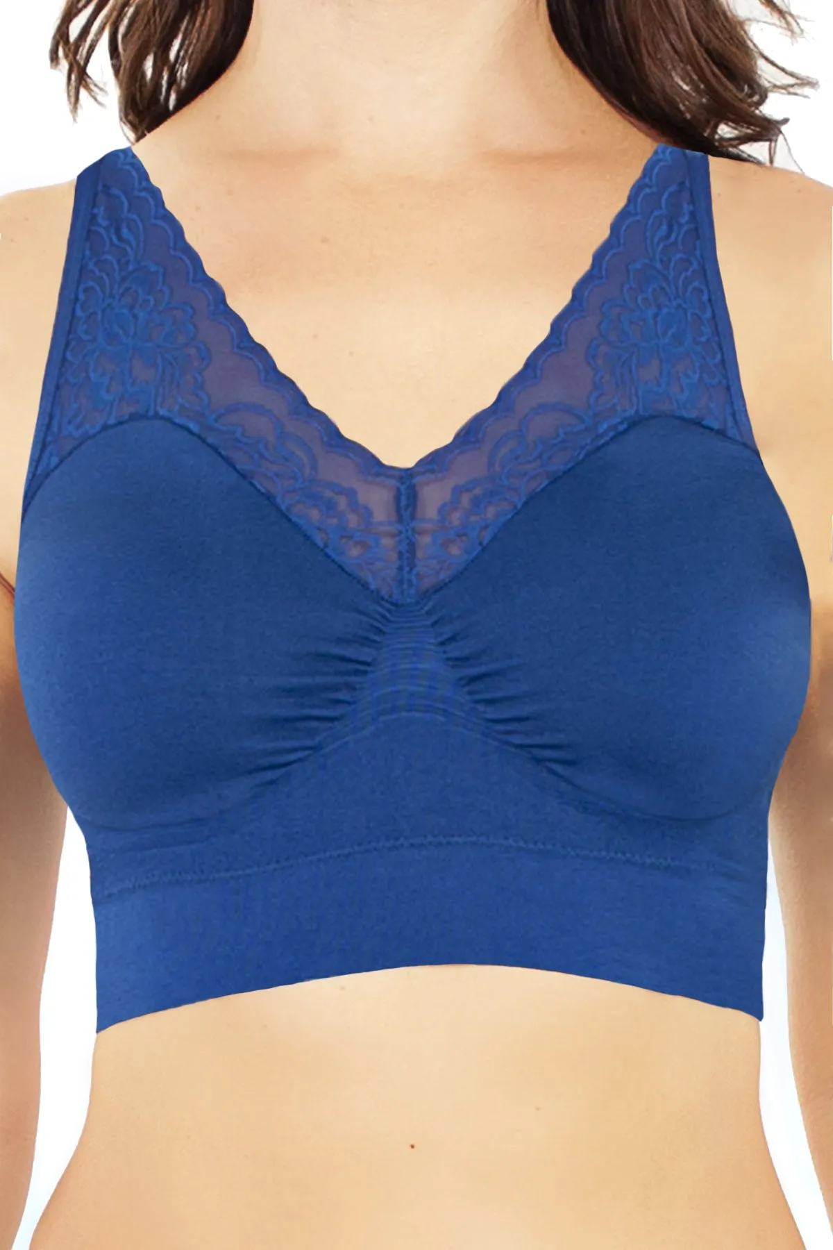 Seamless Leisure Bra With Lace Neckline