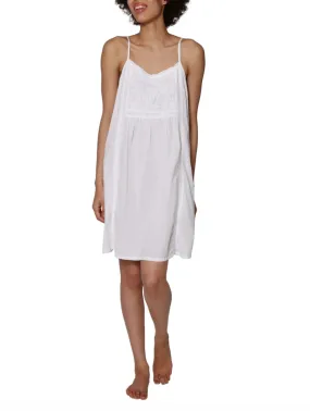 Sleeveless White Cotton Chemise with Embroidered Bib