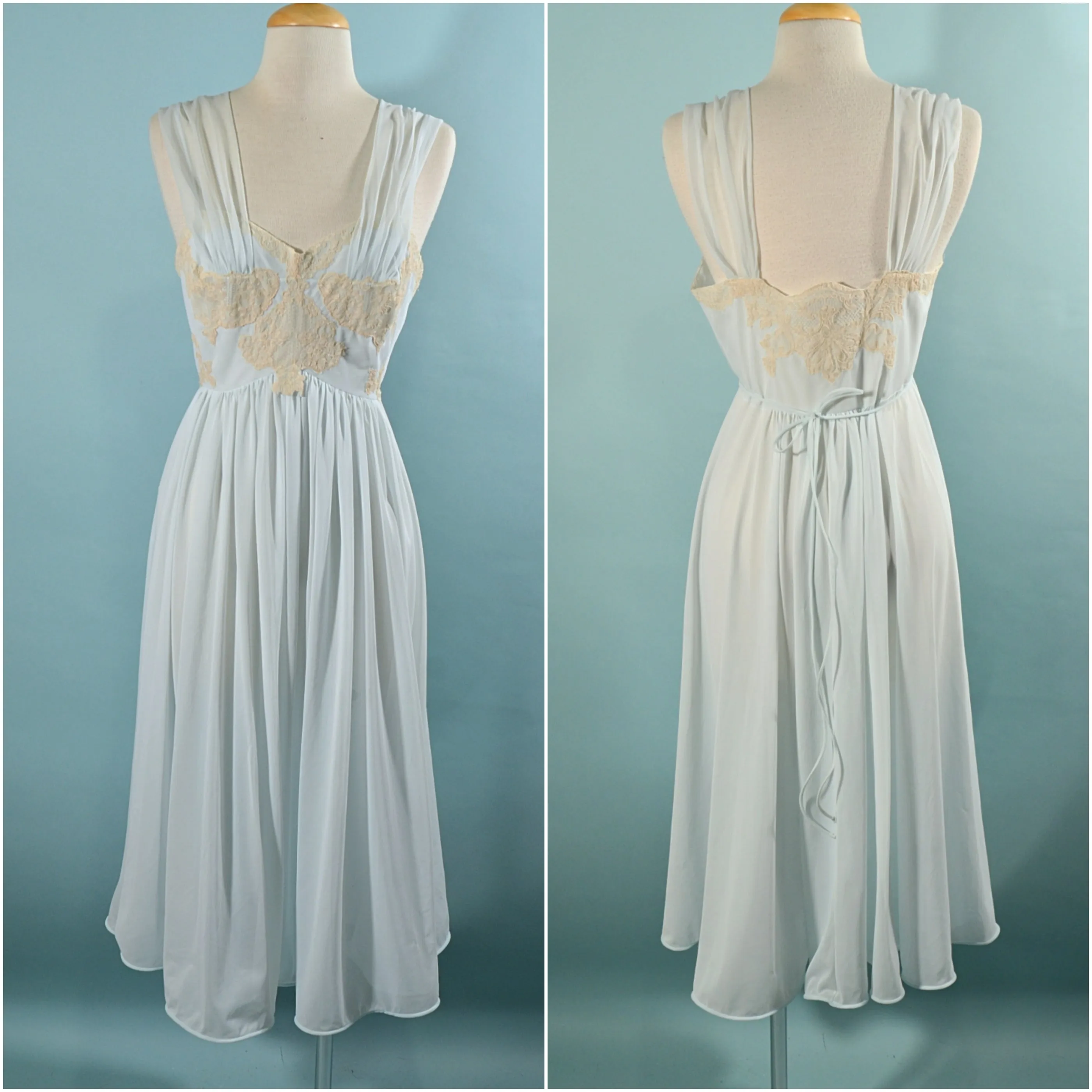 SOLD Vintage Baby Blue & Lace Negligee Nightgown by Munsingwear SZ 34