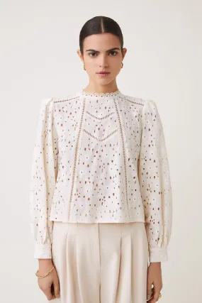 Suncoo Lais Broderie Anglaise Top in Cream