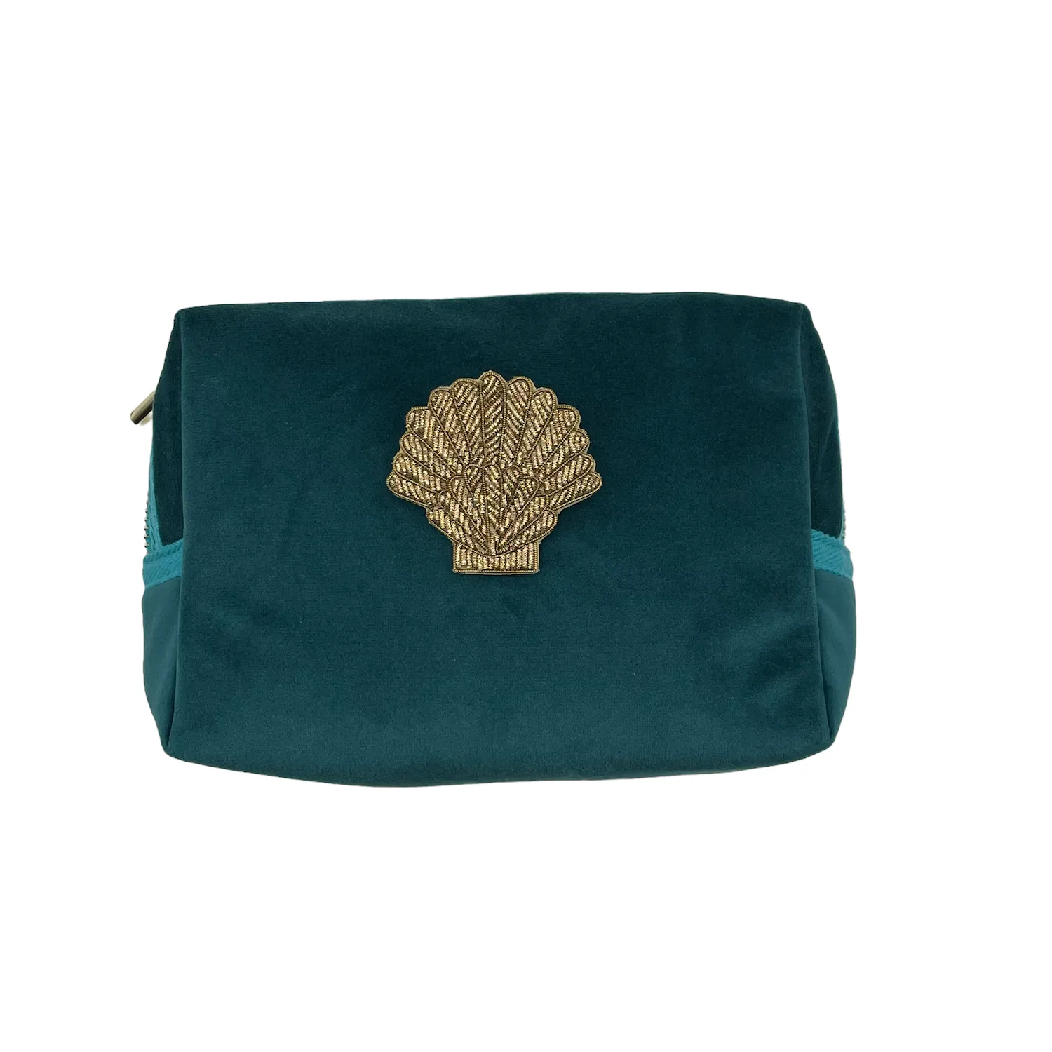 Teal make-up bag & gold shell - recycled velvet